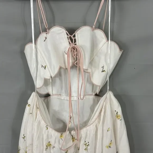 Zimmermann Dress 3 Large Jude Peach Gradient Floral Scalloped Midi Romantic Chic - Picture 11 of 16